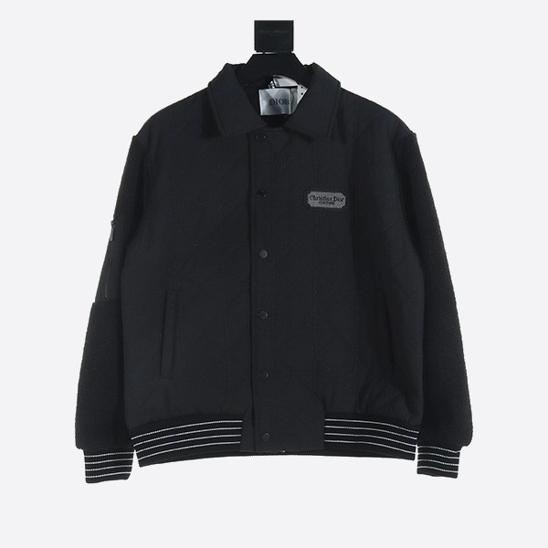 Dior Lambswool Patchwork Stadium Jacket in Black