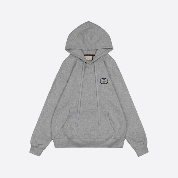 Gucci 23FW Double G Small Logo Embroidered Hooded Sweatshirt Gray