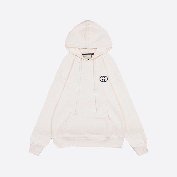 Gucci 23FW Double G Small Logo Embroidered Hooded Sweatshirt White