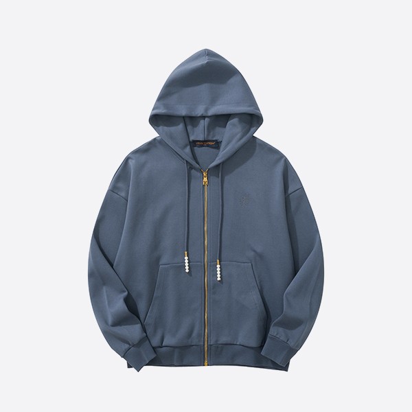 Louis Vuitton Pearl Embroidered Zip Jersey Hoodie in Blue