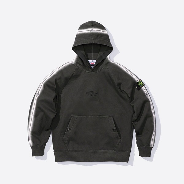 Supreme Stone Island Striped Hooded Sweatshirt in Black