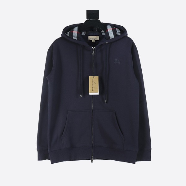 Burberry War Horse Check Hooded Zipper Jacket in Navy