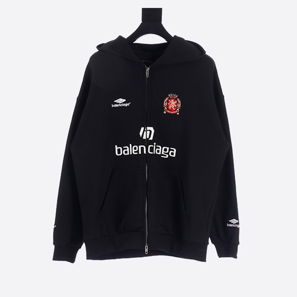 Balenciaga Manchester United Embroidered Print Zipper Hoodie Jacket in Black