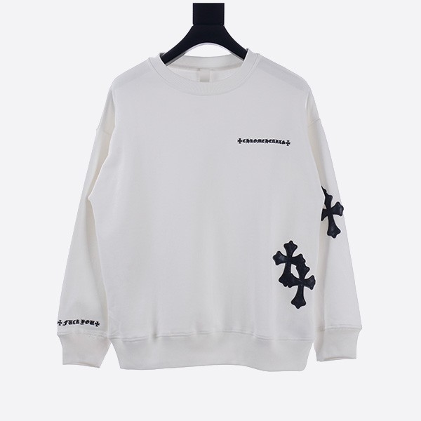Chrome Hearts 24Fw Leather Label Cross Patch Embroidered Crew Neck Sweatshirt White