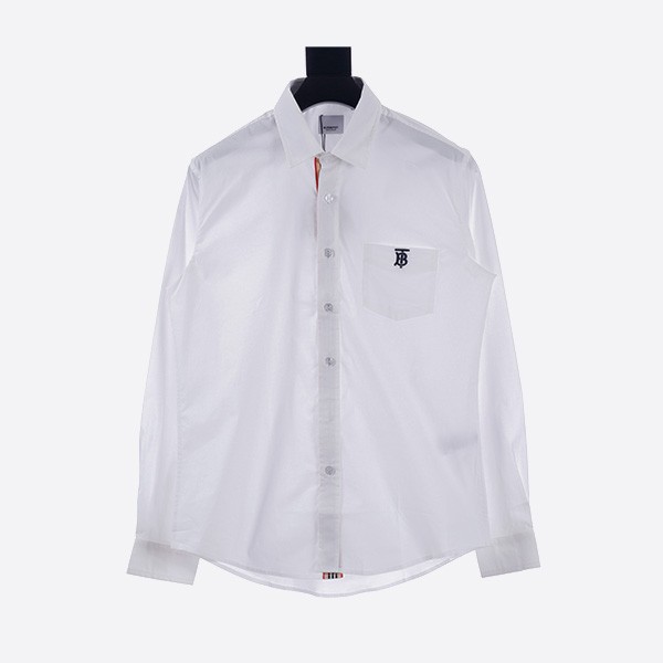 Burberry Classic Embroidered BT Small Label Long Sleeve Shirt in White