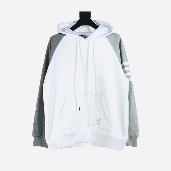 Thom Browne Splice Four Stripe Velvet Hooded Sweatshirt in Grey