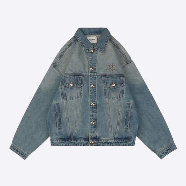 Miu Miu 24FW Miu Letter Patch Embroidered Denim Jacket