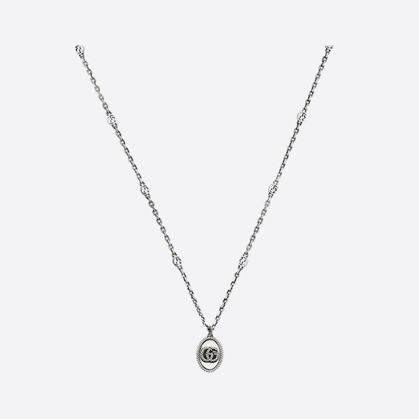 Gucci 925 Sterling Silver Double G Pendant Buckle Distressed Necklace YBB632540001