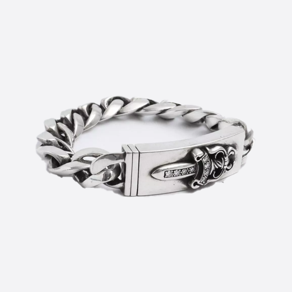 Chrome Hearts Sterling Silver Thin Love Sword Chain Bracelet