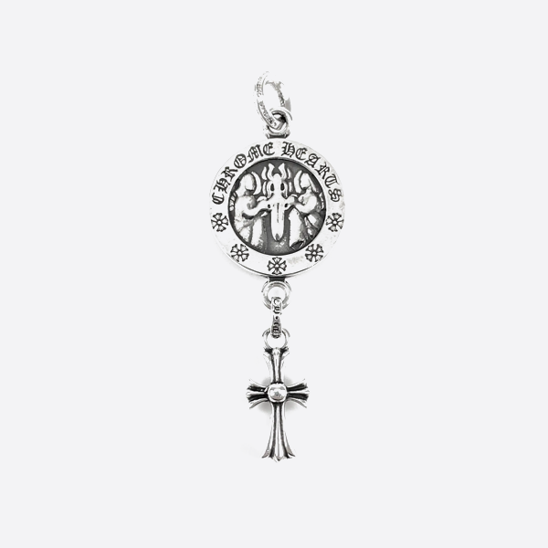 Chrome Hearts Sterling Silver Vintage Angel Cross Necklace Pendant