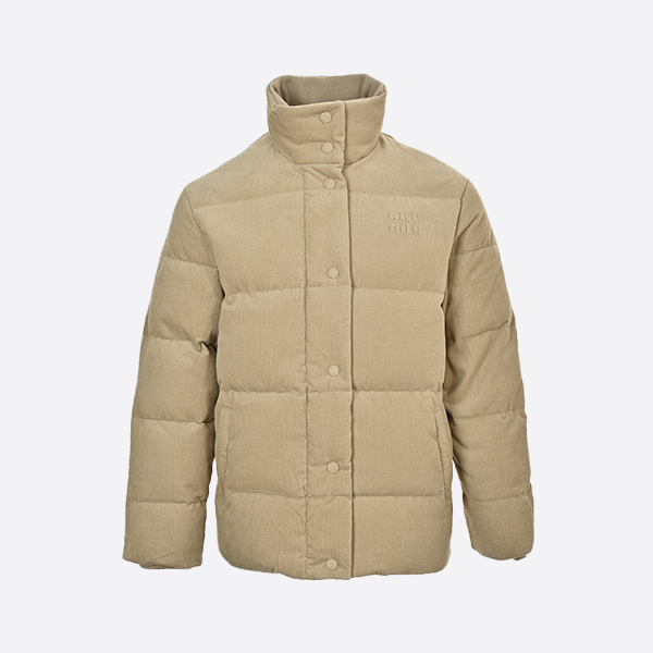 Miu Miu Appliqué Corduroy Stand Collar Down Jacket