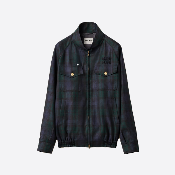 Miu Miu Fall/Winter Retro College Style Green Check Off-the-Shoulder Jacket ML943_16DO_F0008_S_232