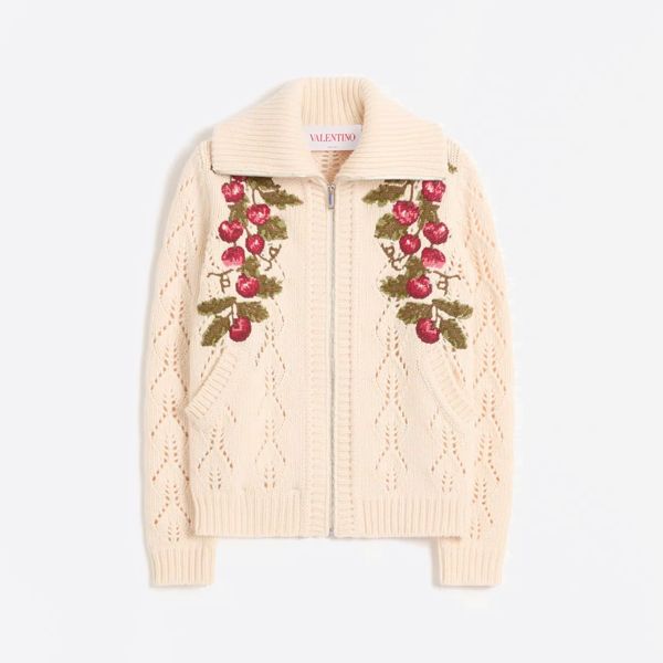 Valentino Heavy Industries Cherry Embroidered Zipper Long Sleeve Cardigan 6B3KE03I927_R0R