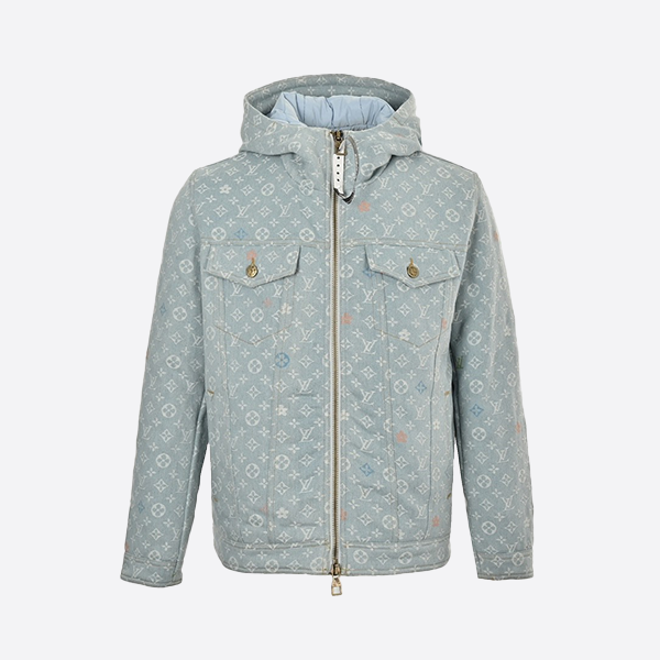 Louis Vuitton All-Over Print Washed Distressed Jacquard Logo Hooded Cotton Jacket