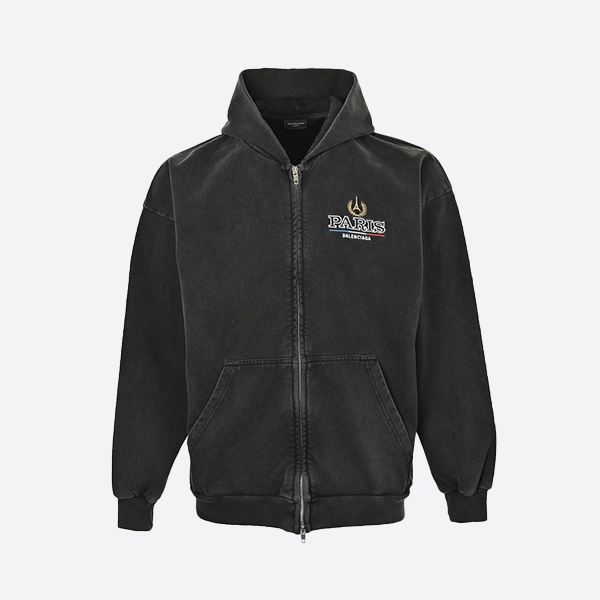 Balenciaga Wheat Tower Embroidered Washed Zip Jacket