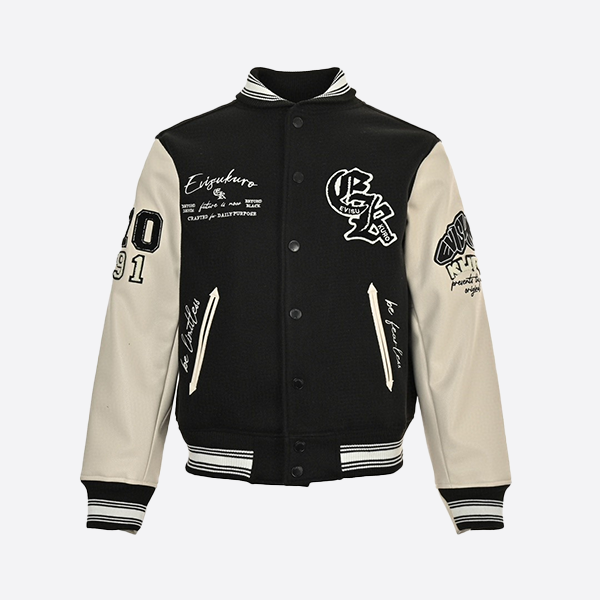 Evisu multi-logo embroidered patch wide casual quilted stadium jacket