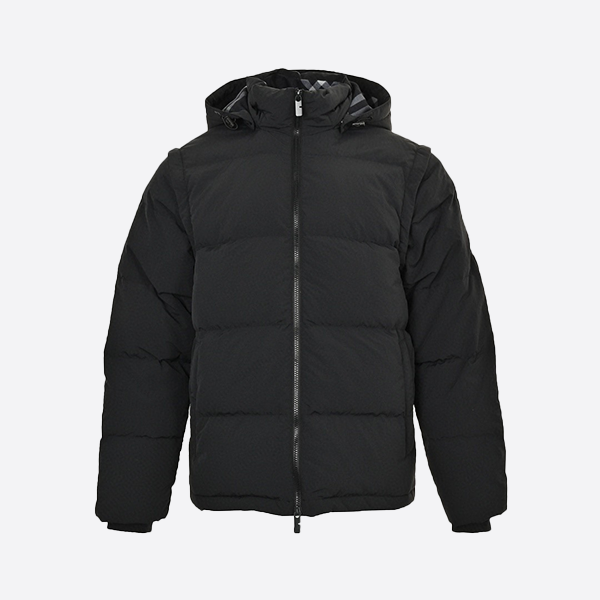 Down jacket with detachable sleeves and hood and Burberry embroidered armbands