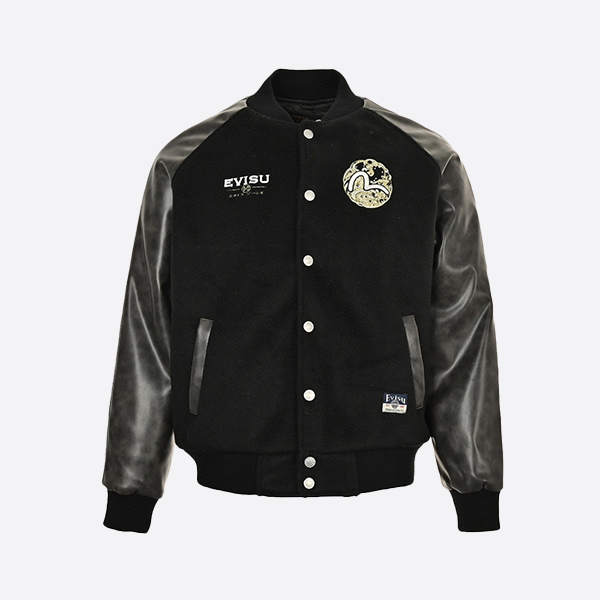 Evisu embroidered letter logo patchwork wool cotton jacket