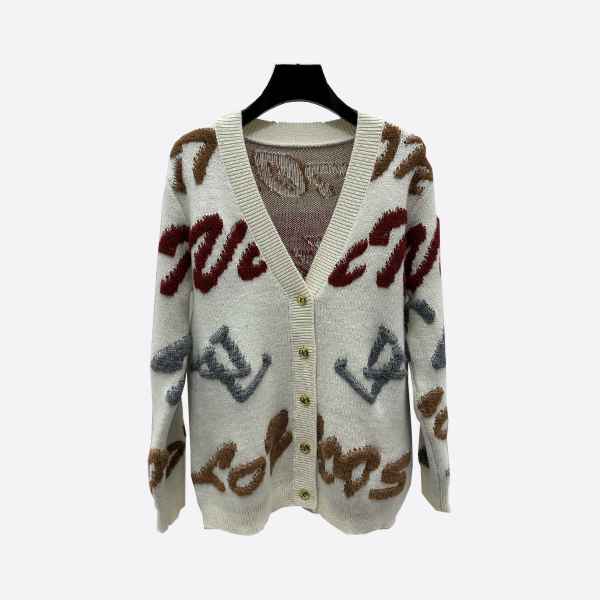 Louis Vuitton Monogram Jacquard V-Neck Knit Cardigan