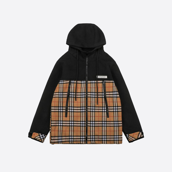 Burberry 23Fw Panel Check Wool Hooded Coat