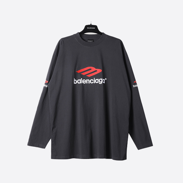 Balenciaga 3B Embroidered Long Sleeve Shirt, Black, 2023 Spring/Summer