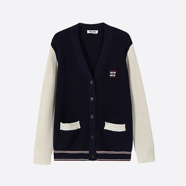 Miu Miu Color Block Chunky Knit Cardigan Jacket
