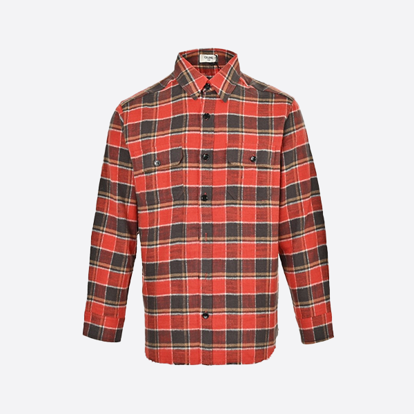Celine 2024FW flannel check shirt with fringe hem