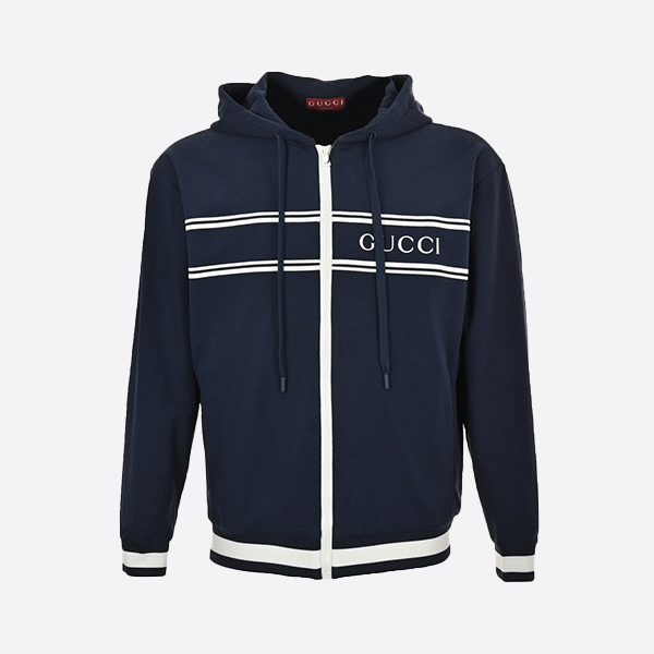 Gucci 24FW Striped Lettering Laminated Zip-Up Hooded Jacket