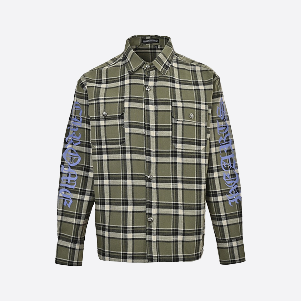 Chrome Hearts striped check pattern stitching silver button cardigan shirt