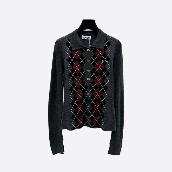 Ganni quilted lapel knit top