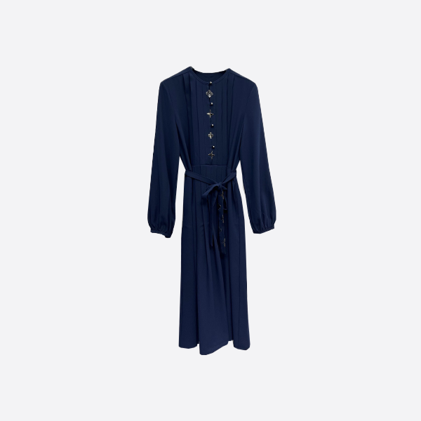 Louis Vuitton Metal Round Neck Ribbon Belt Long Sleeve Dress