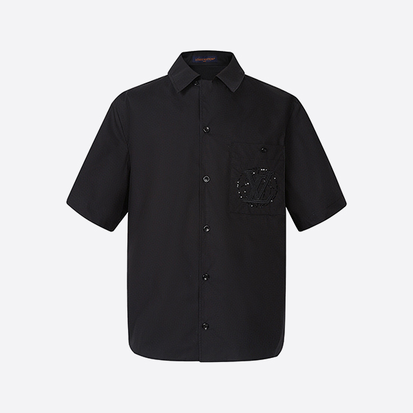 Louis Vuitton Embroidered Short Sleeve Cotton Shirt in Black