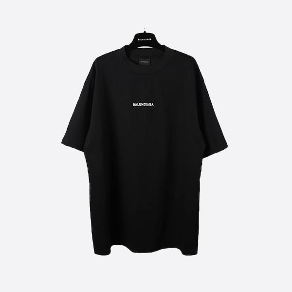 Balenciaga Short Sleeve Black Embroidered Lettering on Front and Back