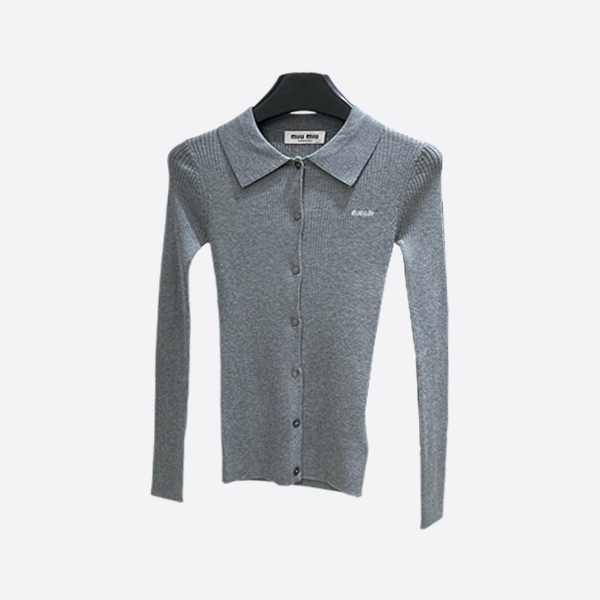 Miu Miu Temperament Grey Lightweight High-Stretch Polo Sweater