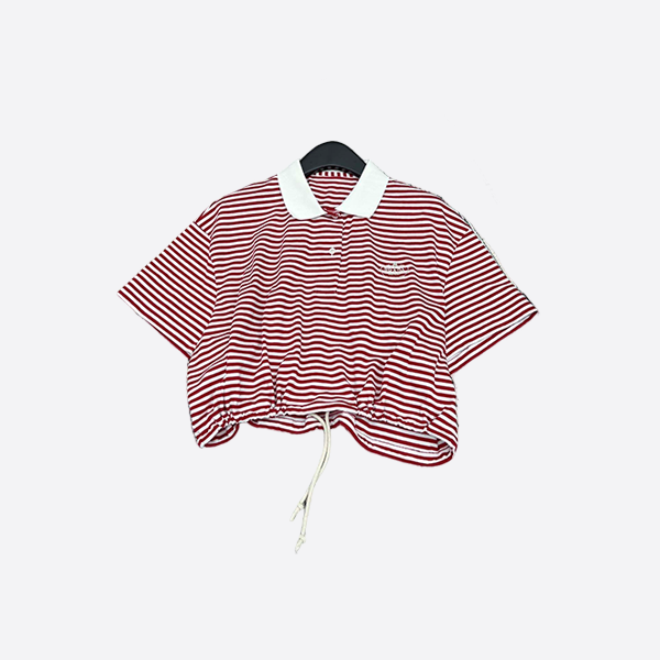 Prada Drawstring Short Sleeve Polo T-Shirt in Pink