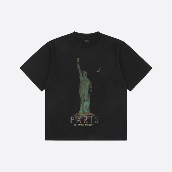 Balenciaga Paris Liberty Cotton Jersey T-Shirt in Black