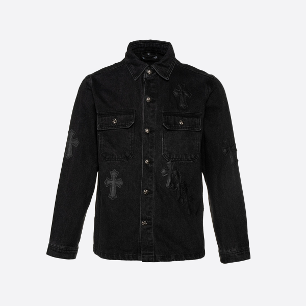 Chrome Hearts Classic Embroidered Leather Label Distressed Wash Two-Tone Denim Jacket