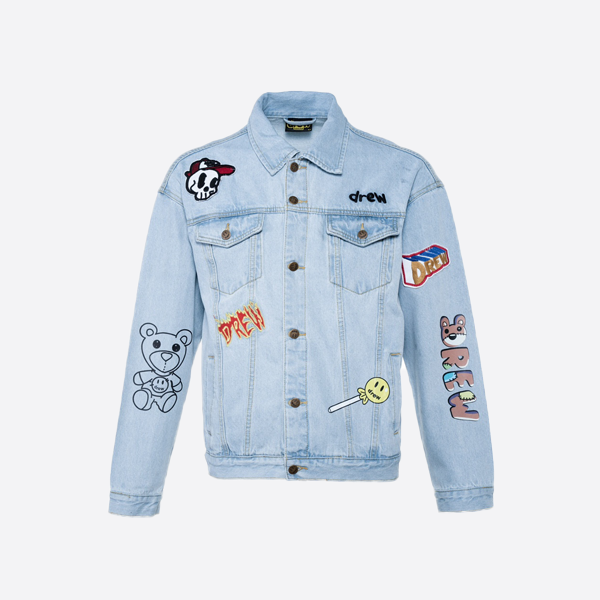 Drew House 21FW Smiley Face Multi-Element Mosaic Illustration Denim Jacket