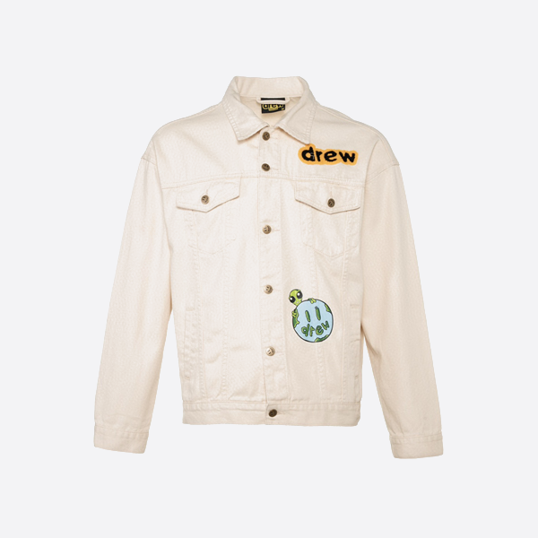 Drew House 21FW Smiley Face Multi-Element Alien Badge Illustration Denim Jacket