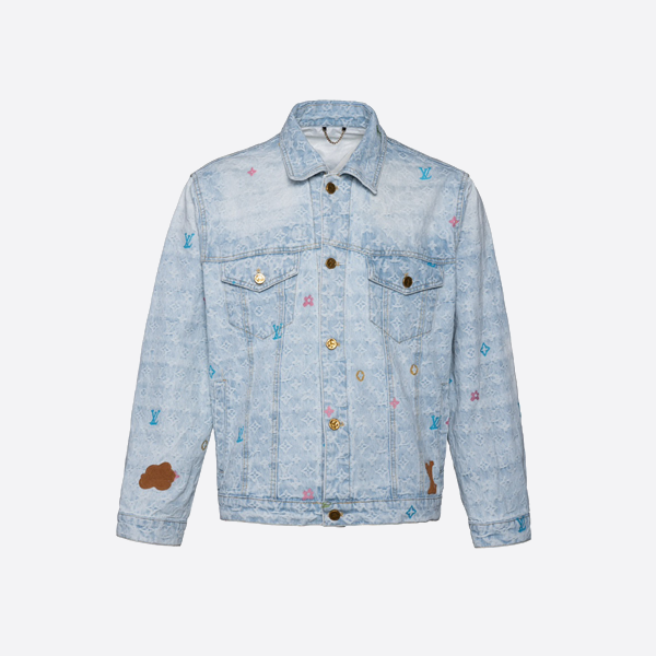 LOUIS VUITTON X Tyler 2024 Spring/Summer LV Small Flower Letter Embroidered Candy ???? Lapel Single-Breasted Denim Jacket