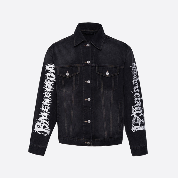 Balenciaga SS24 Dragon Year Limited Edition Letter Graffiti Vintage Washed Denim Jacket