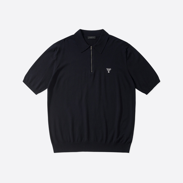 Prada Embroidered Wool Zip-Up Polo Shirt