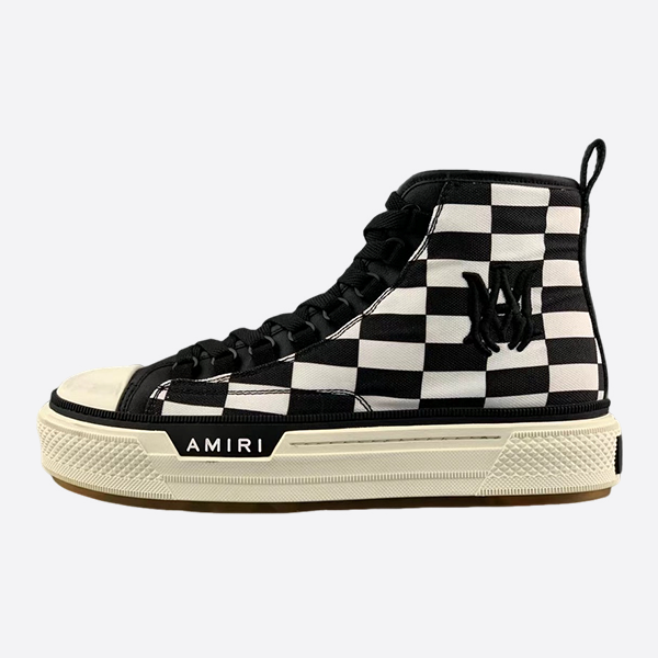 Amiri embroidered black and white checkerboard high-top men's canvas shoes P00699905