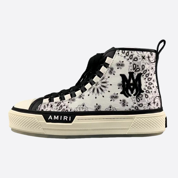 Amiri embroidered white cashew flower high top men's canvas shoes PS23MFS007-100