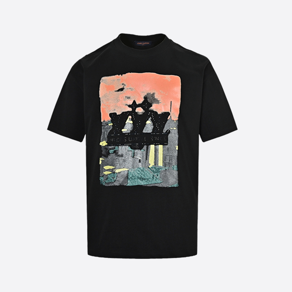 Louis Vuitton 25ss rooftop sunset rhinestone short sleeve