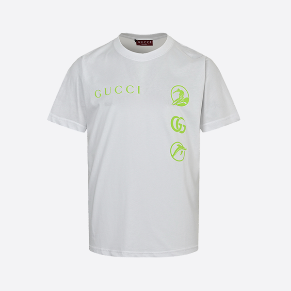 Gucci 25ss surf neon green suede print short sleeves