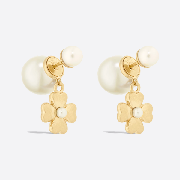 Dior four-leaf clover CD pearl earrings E3899WOMRS_D301