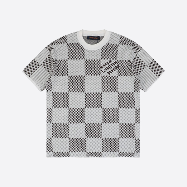Louis Vuitton Jacquard Damier Short-Sleeved Cotton Crewneck Gray