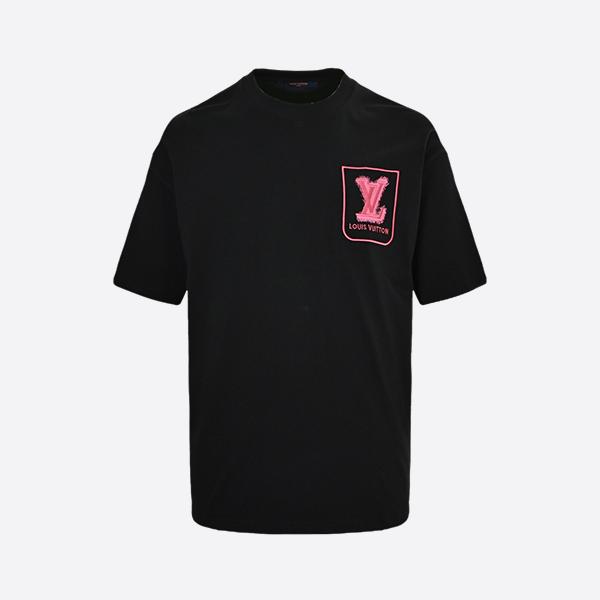 Louis Vuitton 25ss pink splash-ink embroidered logo faux pocket short-sleeved T-shirt