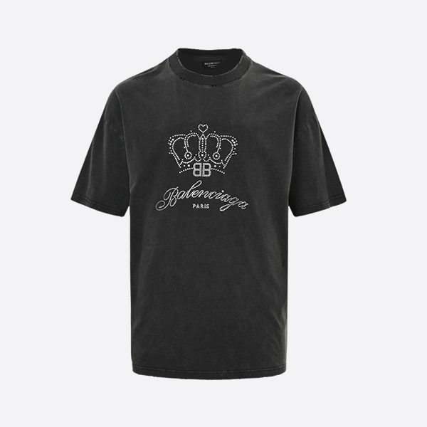 Balenciaga 25ss crown hot diamond fried salt hole short sleeve